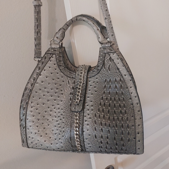 CATO Women's Faux Crocodile Print Large Fashion Gray and Black Handbag - Picture 14 of 15